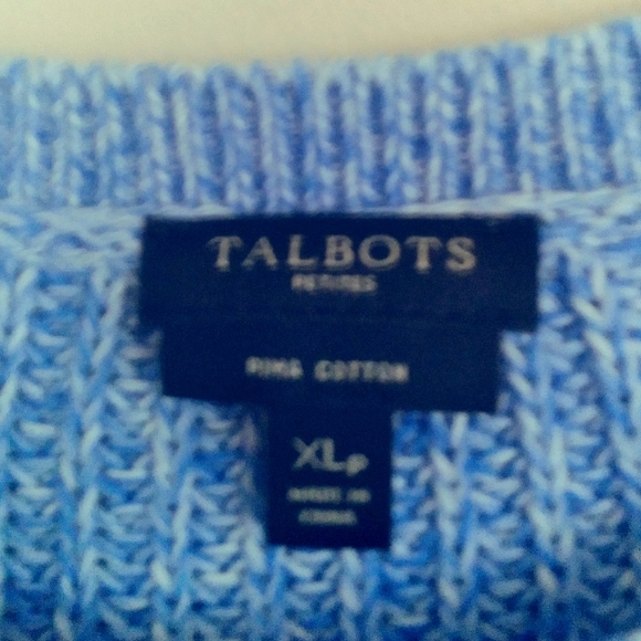 Talbots Sky Blue Preppy 100% Cotton Sweater with Gingham Accent Hem - Picture 4 of 9